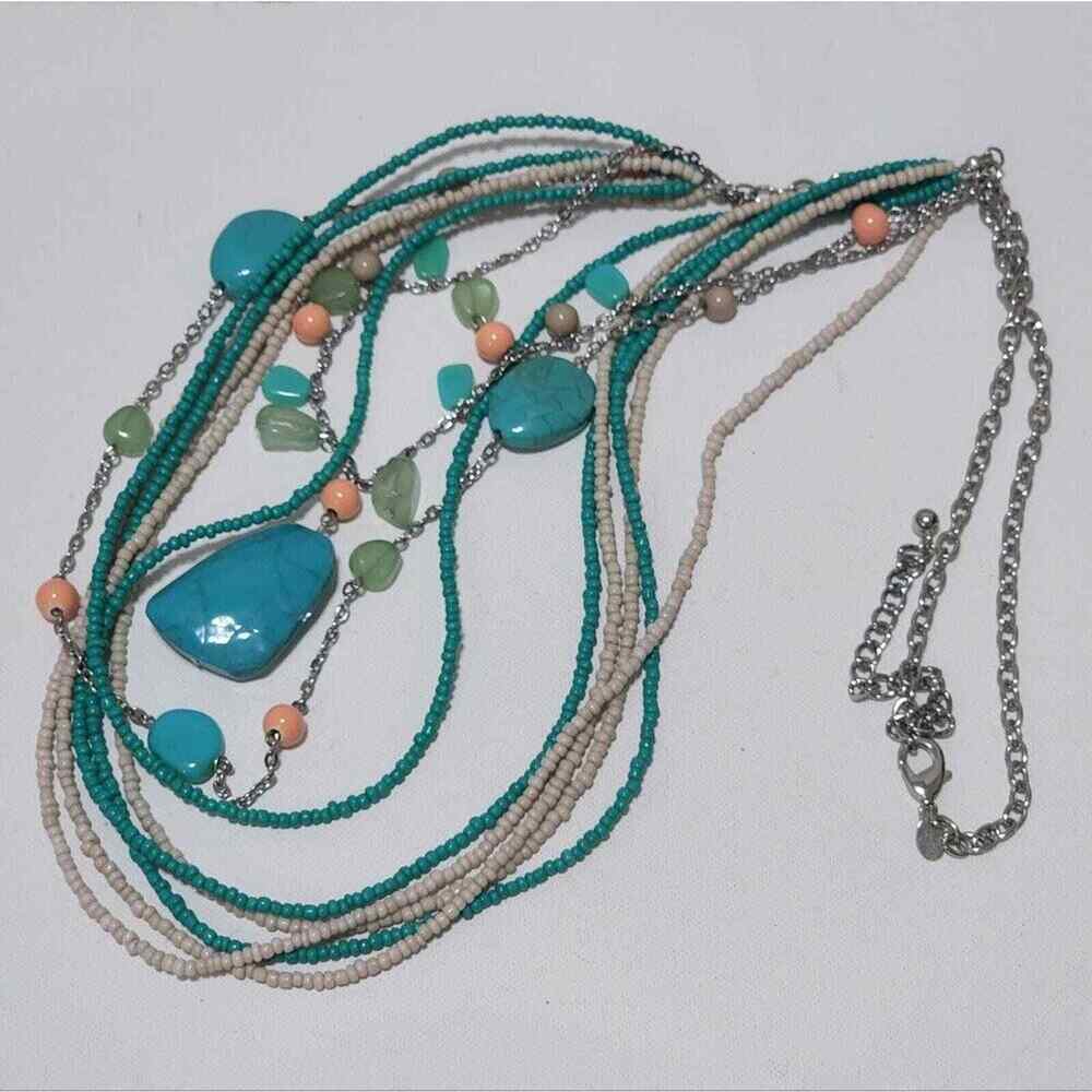 Chico's blue and green jeweled beaded multi strand necklace